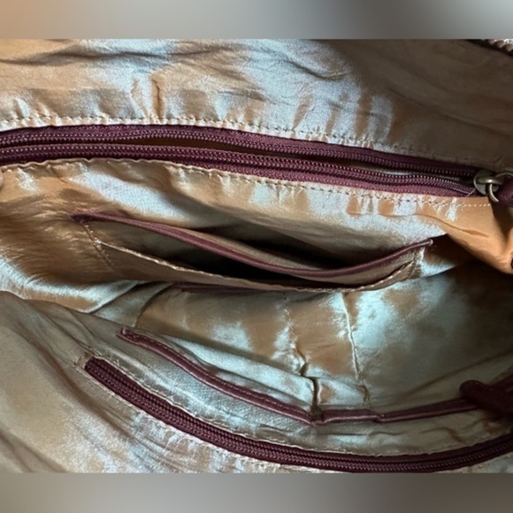 BURGUNDY RACHEL ZOE LUXE LEATHER SATCHEL FRINGE ZIPPER TASSELS - Picture 12 of 16